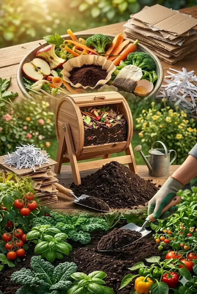 Kitchen waste composting for home garden using vegetable scraps and organic material