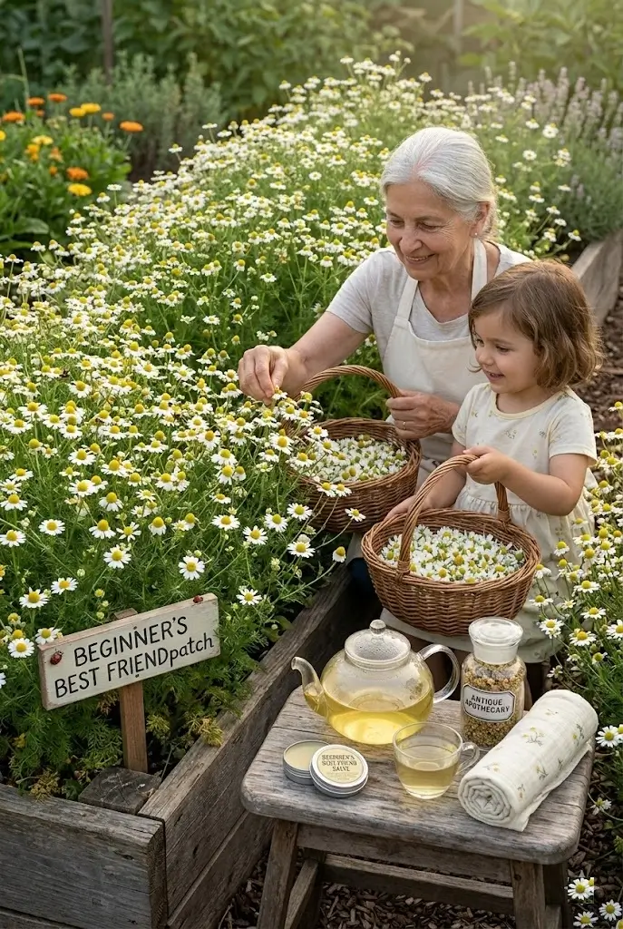 German Chamomile flowers in bloom