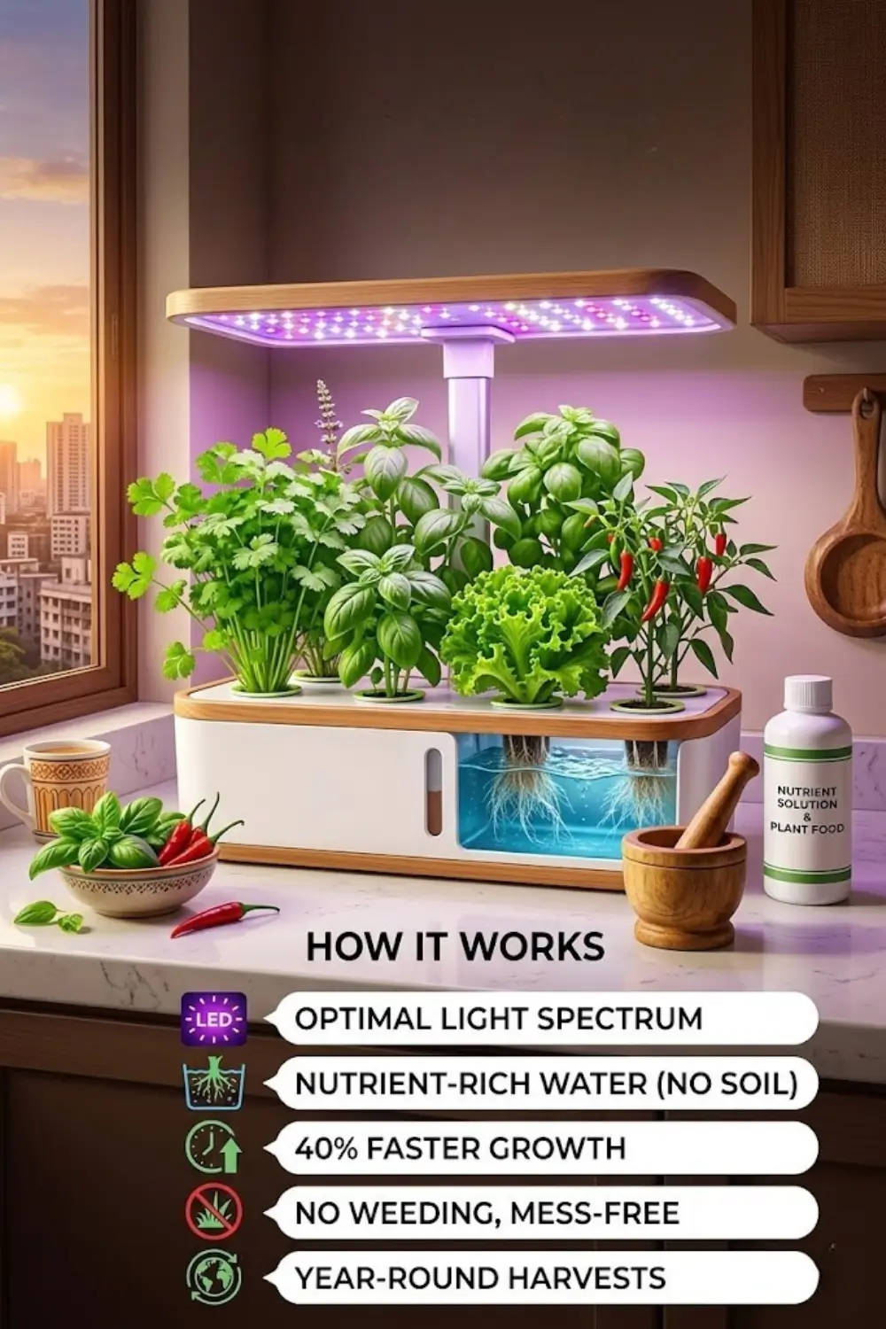 Modern hydroponic garden system with LED lights